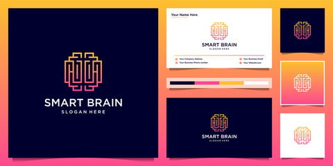 Smart brain with line art style. logo design template can used symbol for tech, smart, education, psychology logo design and business card.