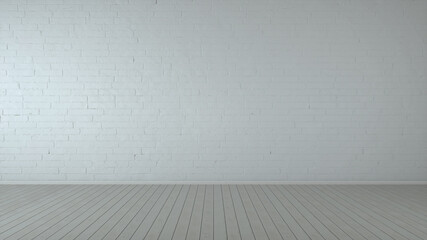 White empty place with wooden floors and brick wall. Mock up template for display or montage of product. 3d rendering