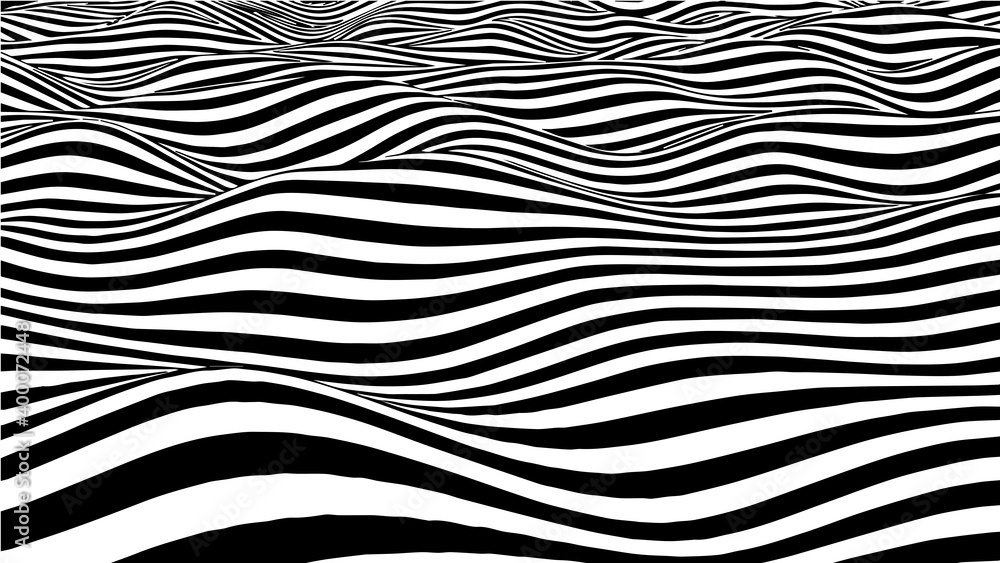 Poster black and white abstract wave. optical illusion. twisted vector illustration.