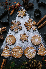 edible zero waste christmas tree decorations, ginger brread in  tree shape star and bauble cookies 