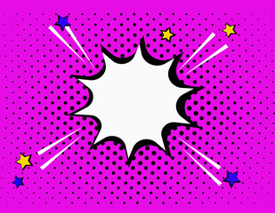 Comic book geometric pop art retro speech bubble background. Abstract vector pattern 80s-90s. Halftone trendy frame for text box banner. Cartoon style. Comics explosion symbol