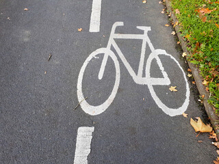 High angle shot of empty bicycle lane in the city. Healthy mobility concept in the city