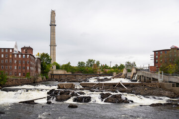 The historic brick pepperell center or former mill building in the town of Biddeford Maine