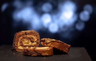 Sponge cake roll with jelly bonbon