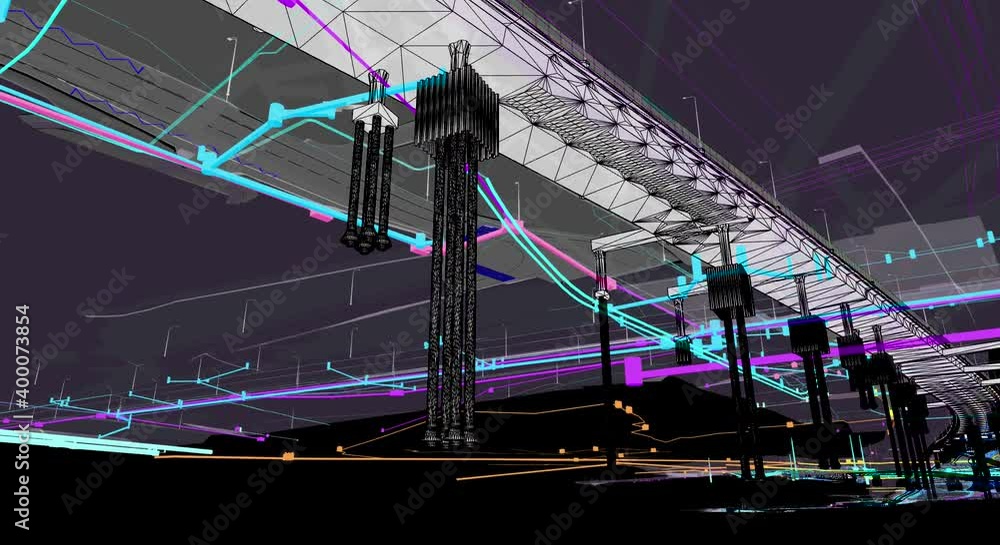 Poster the bim model of the object of transportation infrastructure of wireframe view
