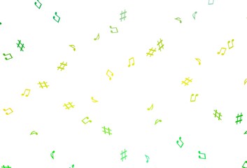 Light Green, Yellow vector template with musical symbols.