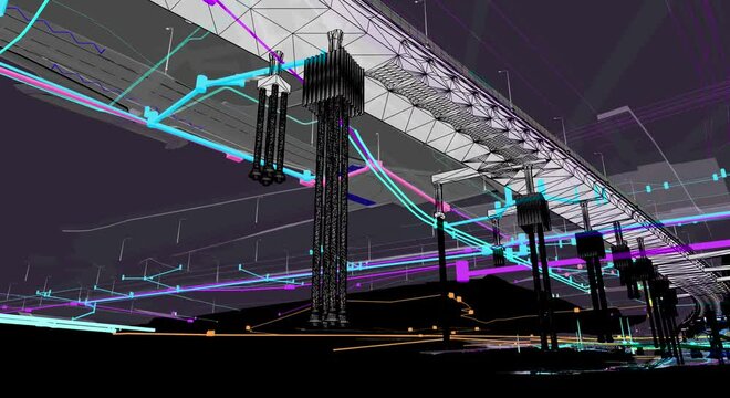 The BIM model of the object of transportation infrastructure of wireframe view	