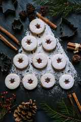 christmas butter shortbread bisquits cookies on dark background 