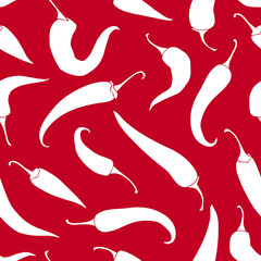 Seamless pattern with hot chili peppers. Vector drawing of cayenne peppers. Design element for condiments or sauces. Repeating texture with a spicy seasoning.