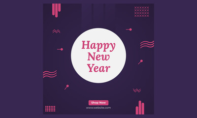 Naklejka premium Happy new year multipurpose social media post template. Vector template design. Clean, creative, attractive design layout. Design for social media post, poster, banner, web banner, flyer design