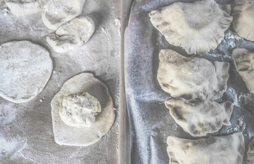 Process of making traditional polish dumplings.