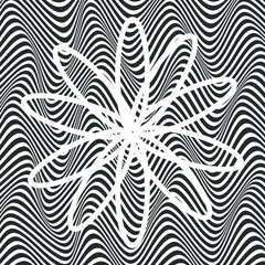 ABSTRACT OPTICAL ILLUSION. MONOCHROME WAVY LINE BACKGROUND VECTOR  
