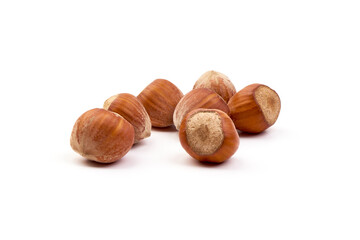 Hazelnut heap, isolated on white background