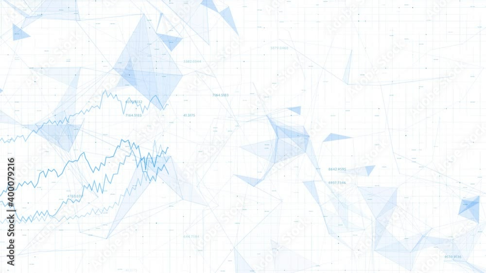 Poster artistic financial business chart with diagrams, graph lines and stock numbers on white motion backg