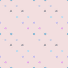 Polka dot style seamless pattern. Watercolor colorful splashes on a light-pink pastel background.