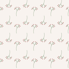Vector illustration holly christmas berry seamless repeat pattern on a off white background.