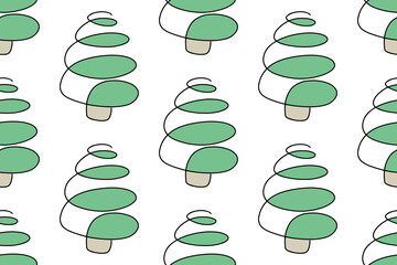 Hand-drawn Christmas tree. Cartoon illustration with Christmas and New year decorations, stars. Doodle seamless pattern isolated on background. For your fabric, textile design, wrapping paper
