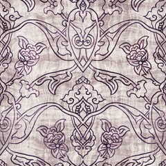 Seamless abstract pattern in tyrian purple. Detailed intricate highly textured feminine design. Repeat textile material for surface design. Girly fuchsia rich luxurious pattern. Floral Design.