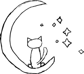 A cat sitting on the moon. Stylization for a child's drawing