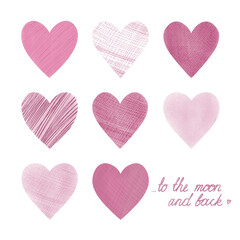 Set of hand-drawn hearts on a white background for design Valentine's Day.