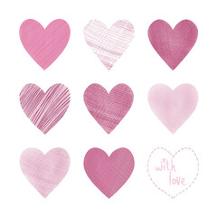 Set of hand-drawn hearts on a white background for design Valentine's Day.
