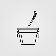 Line bottle of champagne on ice icon. Vector illustration.