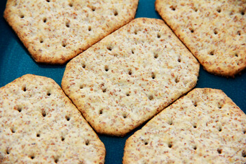 dry diet square cookies on a decorative plate
