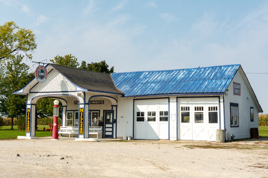 Odell, Illinois - United States - September 23rd 2020:  Retro Standard Oil gas station and gas pump along the historic Route 66.