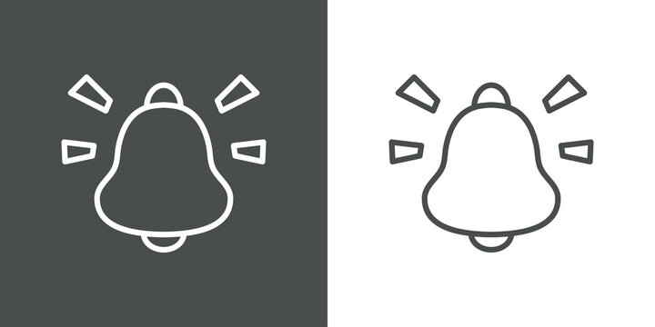 Campana de alarma de notificaci&oacute;n. Logotipo con lineas en fondo gris y fondo blanco