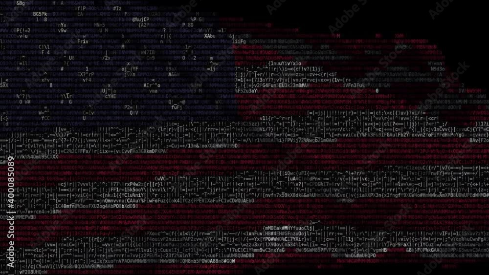 Poster flag of the united states made of computer code, looping animation
