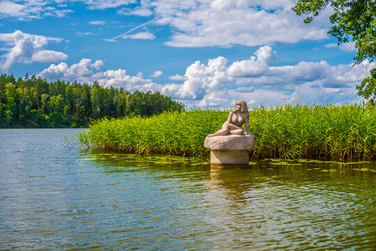 Monument of Bare Sophie (Goła Zośka) at the beautiful lake Rospuda in Poland