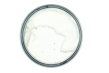 Coconut milk in can isolated on white background top view