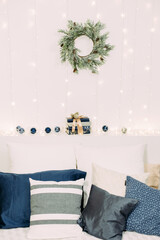 elegant christmas interior bed pillows white blue
