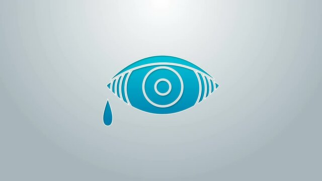 Blue line Reddish eye due to viral, bacterial or allergic conjunctivitis icon isolated on grey background. 4K Video motion graphic animation