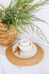 white kitchen set cinnamon saucer basket Christmas