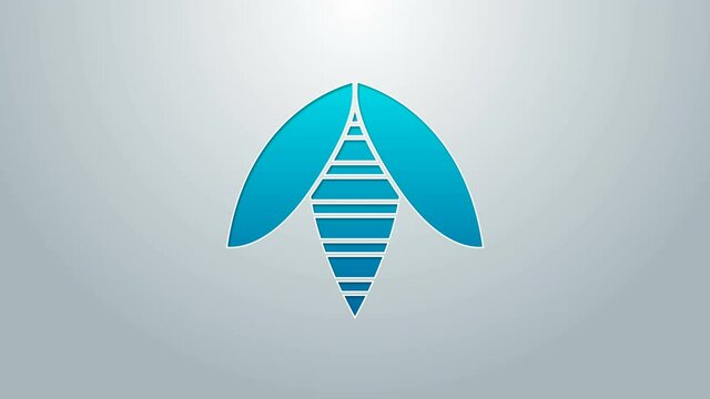 Blue line Bee icon isolated on grey background. Sweet natural food. Honeybee or apis with wings symbol. Flying insect. 4K Video motion graphic animation