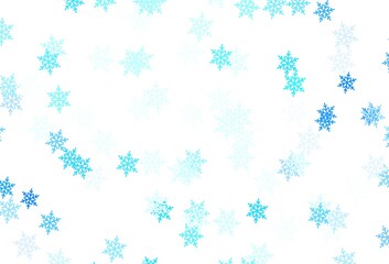 Light BLUE vector template with ice snowflakes, stars.