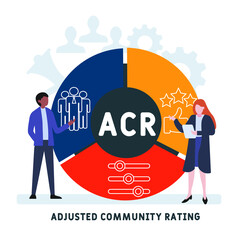 Flat design with people. ACR - Adjusted Community Rating acronym, business concept background.   Vector illustration for website banner, marketing materials, business presentation, online advertising.