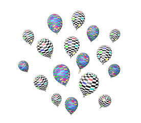 many flying beautiful Checkered Balloons isolated on white, 3d render