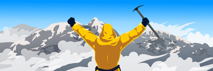 Mountaineer with big Mountains Illustration - 400090073