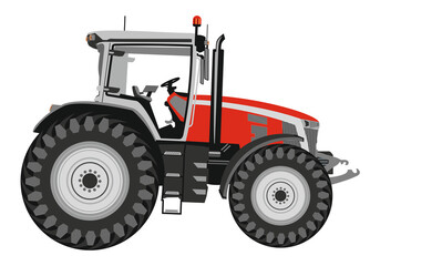 New generation modern red tractor. Detailed vector illustration. Agricultural machinery. Wheeled tractor. Isolated on white background.