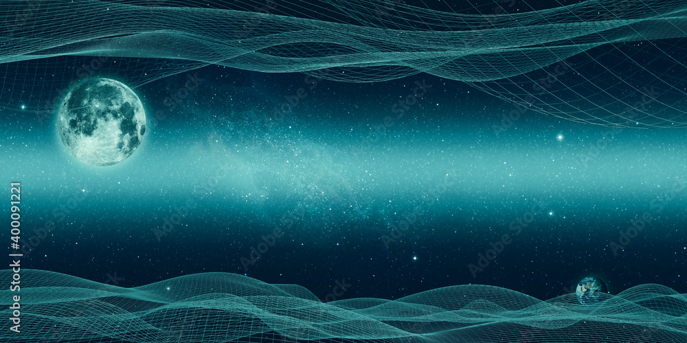 Poster universe and lines, structure, digital connection, grid of the future artificial intelligence geomet
