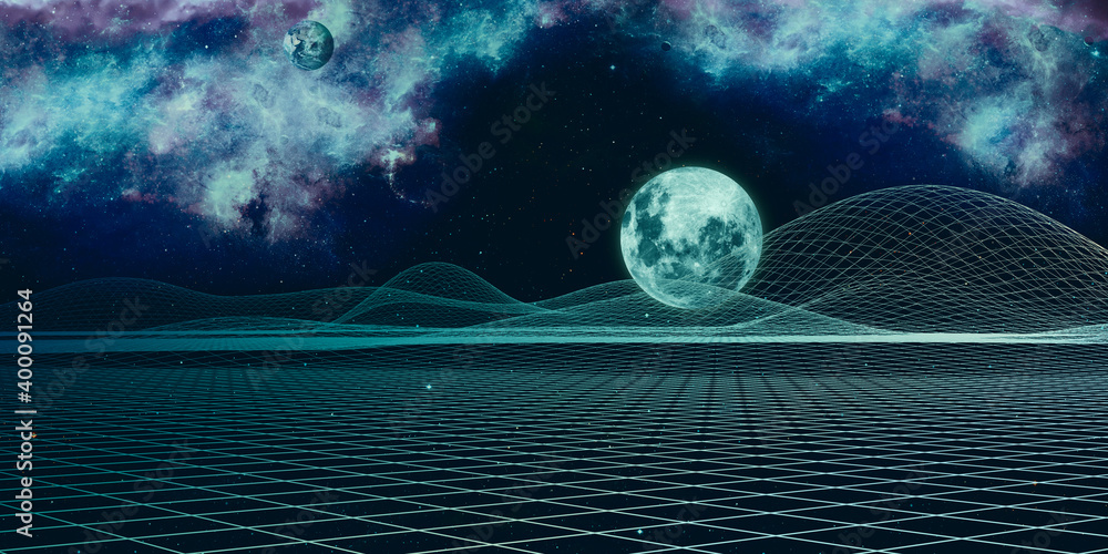 Poster universe and lines, structure, digital connection, grid of the future artificial intelligence geomet