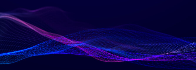 Abstract futuristic wave background. Network connection dots and lines. Digital background. 3d