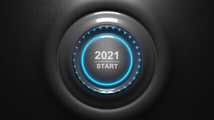Fototapeta premium 2021 - Press the start button. Concept of the New Year. 3D illustration