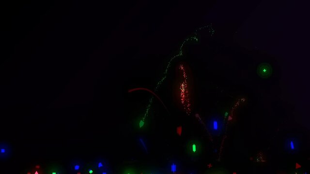 Explosions in Flight Red Green and Blue 4K Loop features glowing red green and blue objects bouncing into view exploding and moving in a loop