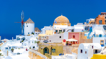 Architecture and landscape of the Santorini island., famous luxury travel vacation getaway. Oia...