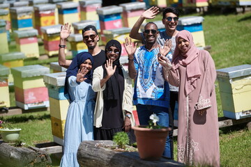 people group visiting local honey production farm