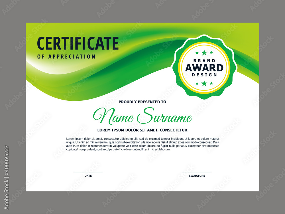 Aufkleber abstract smooth certificate with natural fresh green wavy element design, professional, modern, eleg