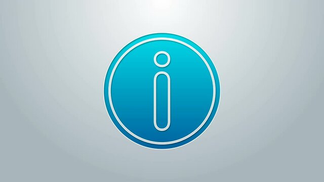 Blue line Information icon isolated on grey background. 4K Video motion graphic animation